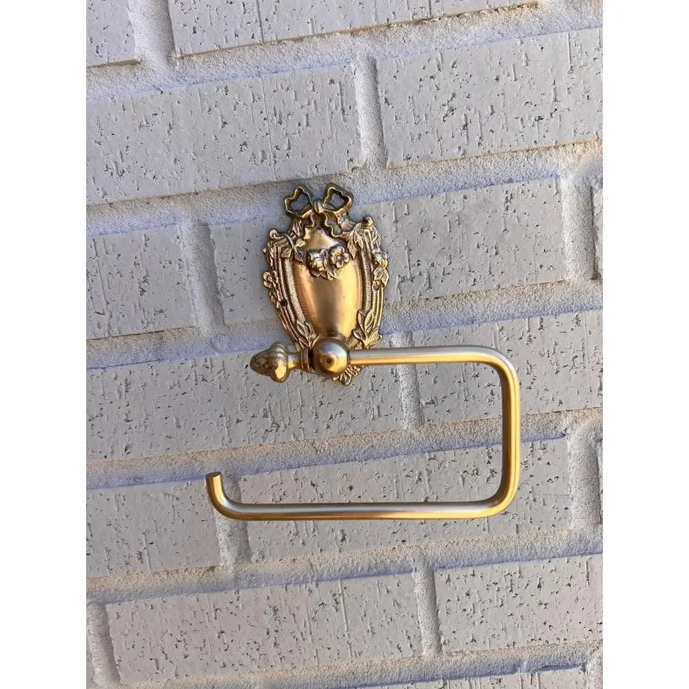 Antique Brass Bathroom Hardware  | Solid Brass Towel Ring & Toilet Paper Holder